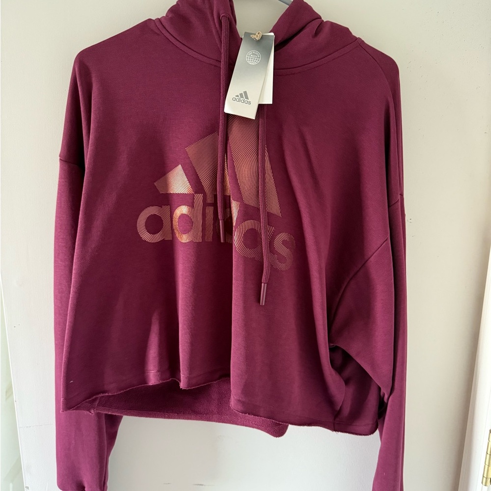 Adidas Maroon Cropped Hoodie with Logo
